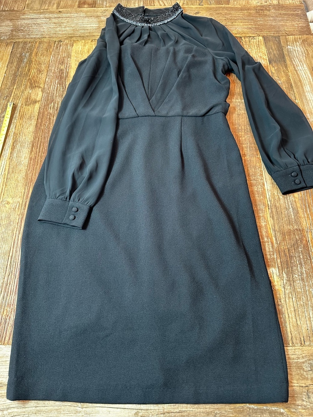 Adrianna Papell Black Long Sleeve Dress with Sheer Detail-brand new